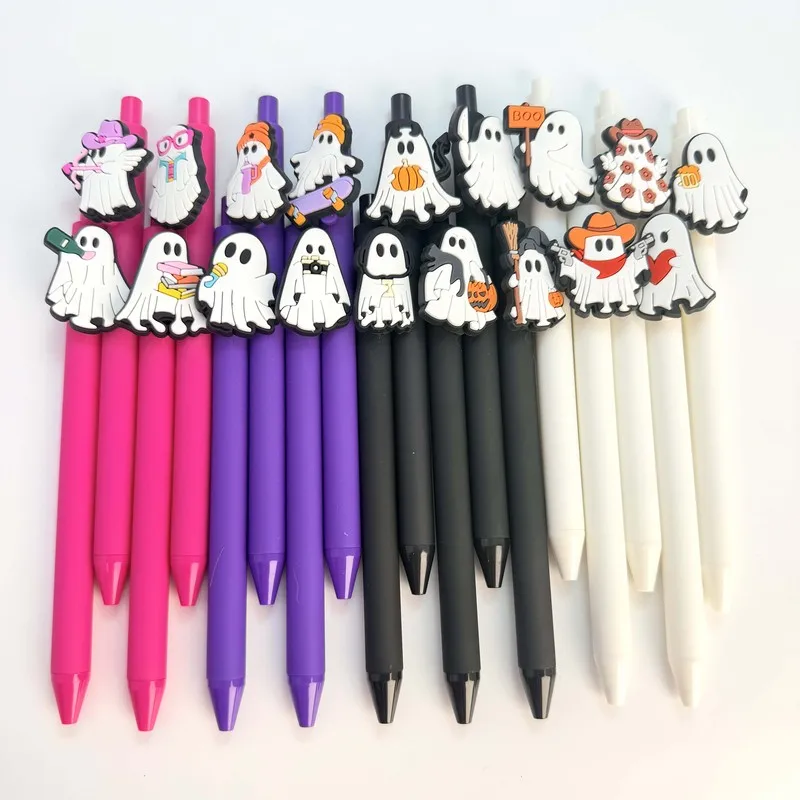 20/30pcs  Creative, simple, and cute Halloween-themed retractable gel pen with funny ghost faces, pumpkins, and spooky designs R