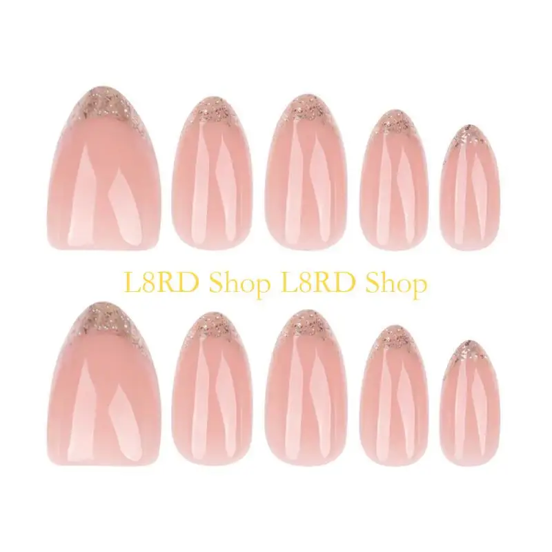 L8rd 24 piezas forma almendra uñas artificiales francesas con acabado brillo para uña falsa en uña cómoda y fácil