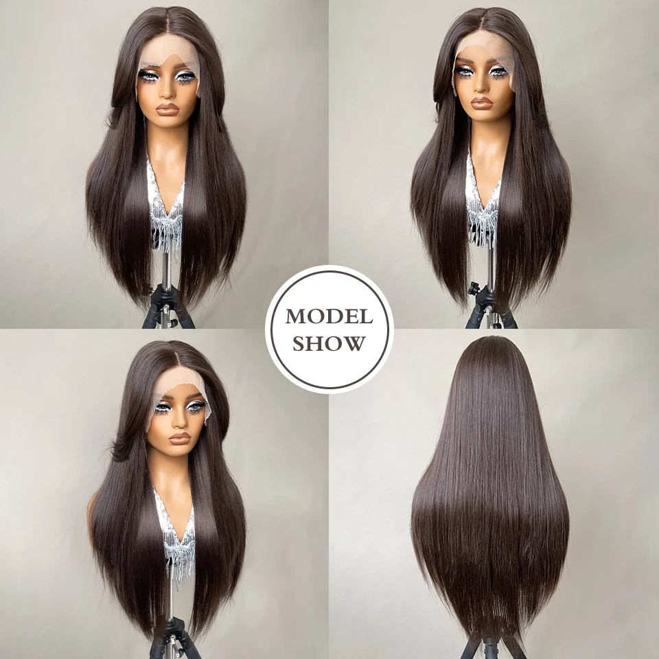 13x6 Synthetische Lace Front Perücken 30 Zoll Lange Gerade Blonde Perücke Für Schwarze Frauen Natürliche Ombre Braun Cosplay Highlight Spitze Perücke – Detail 17