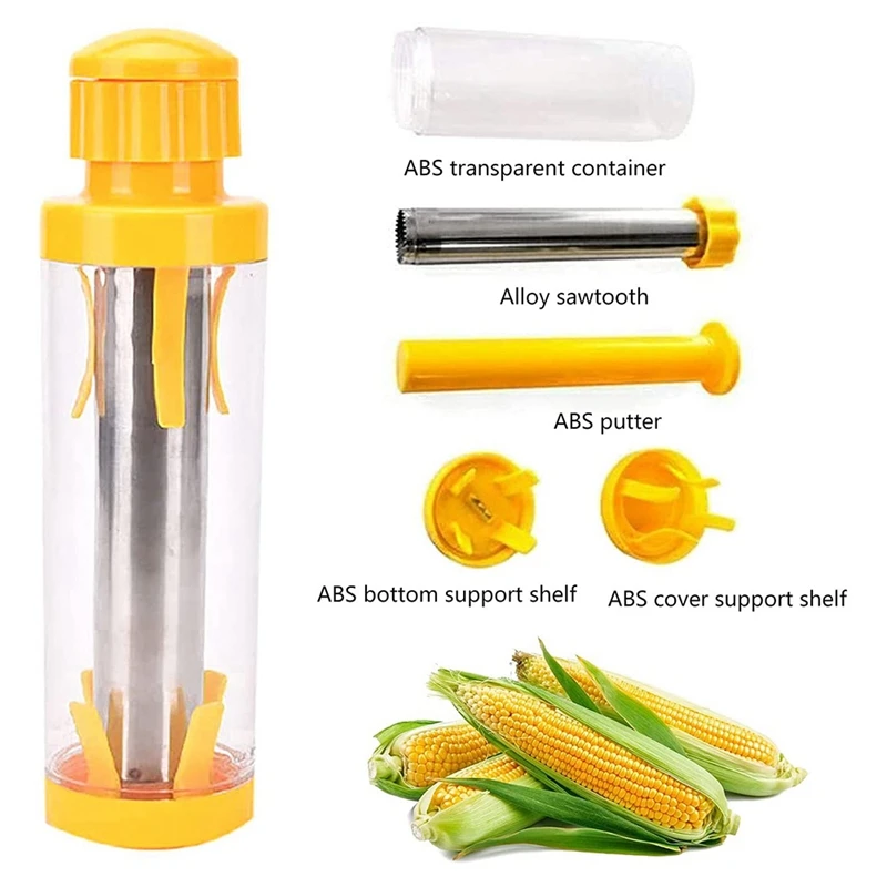 2PCS Deluxe Corn Stripper Yellow ABS+Stainless Steel From The Cob No Splatters Or Mess Dishwasher Safe