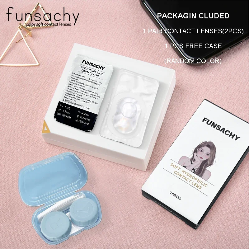 Funsachy คอนแทคเลนส์สีฟ้า2ชิ้นสำหรับดวงตาเครื่องสำอางธรรมชาตินักเรียนสีเทารายปีเลนส์สีเขียว