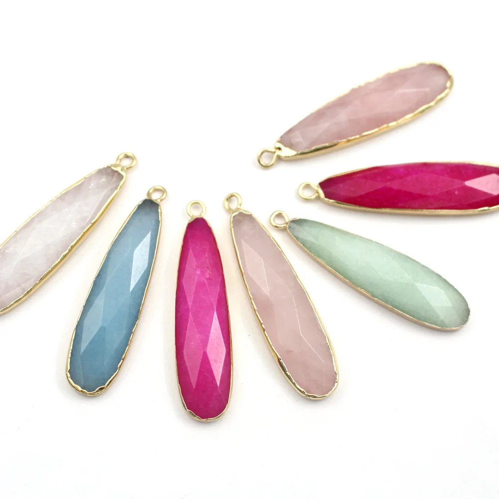 

6pcs Gold Plated Faceted Teardrop Natural Stone Pendants Rose Quartz White Quartz Stone Drops Pendant Charms Jewelry