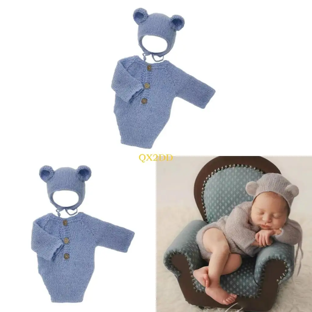 QX2D Bear Newborn Photography Props Comfortable Baby Outfit Set for Boy Girls