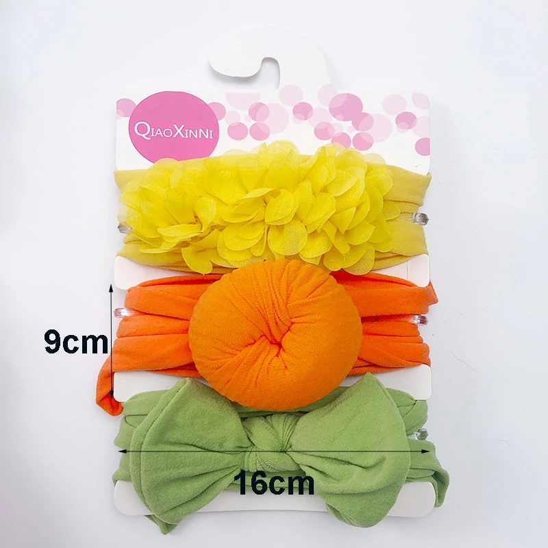 Diademas elásticas de gasa para niña, accesorios para el cabello, lazos de nailon, turbante de Color sólido, 3 unidades por Set