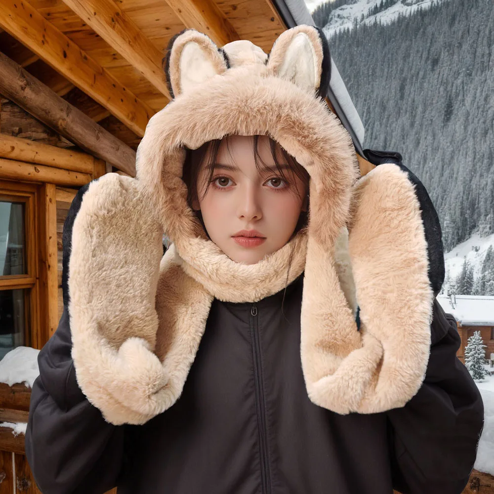 قبعة نسائية مصنوعة يدويًا مع أغطية للأذن ووشاح، متوفرة بألوان متعددة، لطيفة، دافئة، يمكن ارتداؤها في الثلج، مناسبة لالتقاط الصور والأنشطة الخارجية، ويمكن تقديمها كهدية