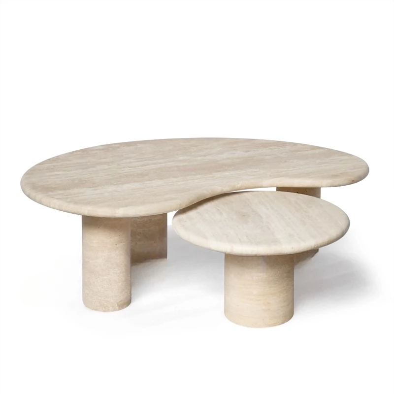 

French modern travertine round coffee table designer home living room minimalist combination coffee table