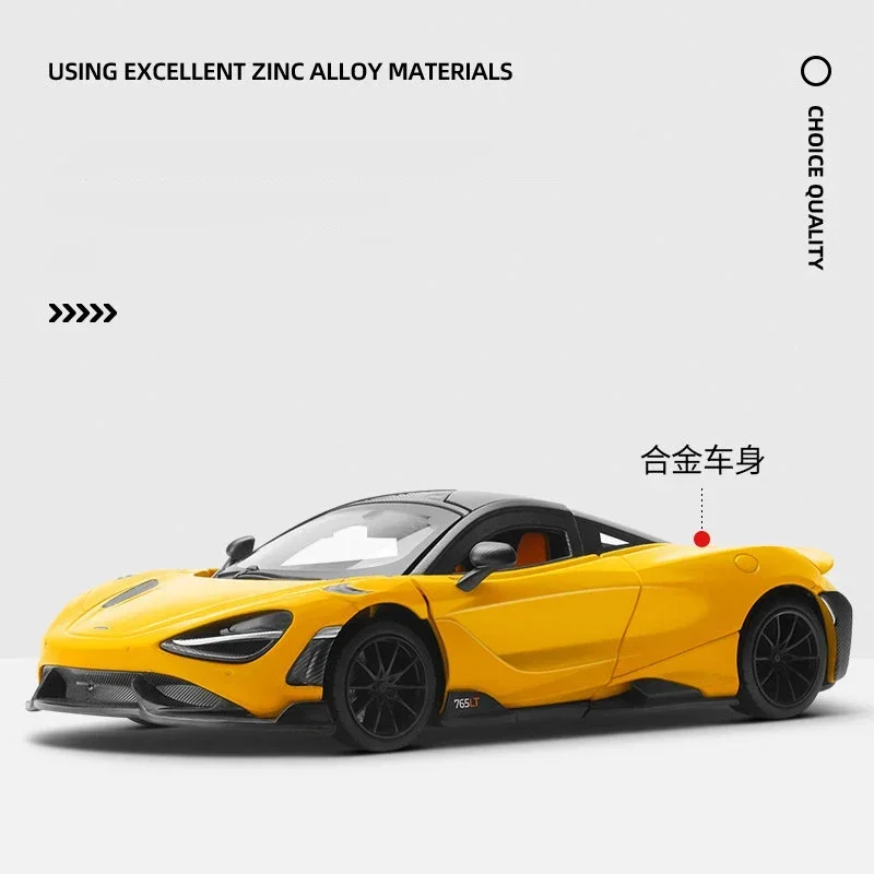 1:24 McLaren 765LT Supercar Alloy Model Car Toy Diecasts Metal Casting Sound And Light Car Toys For Children Vehicle