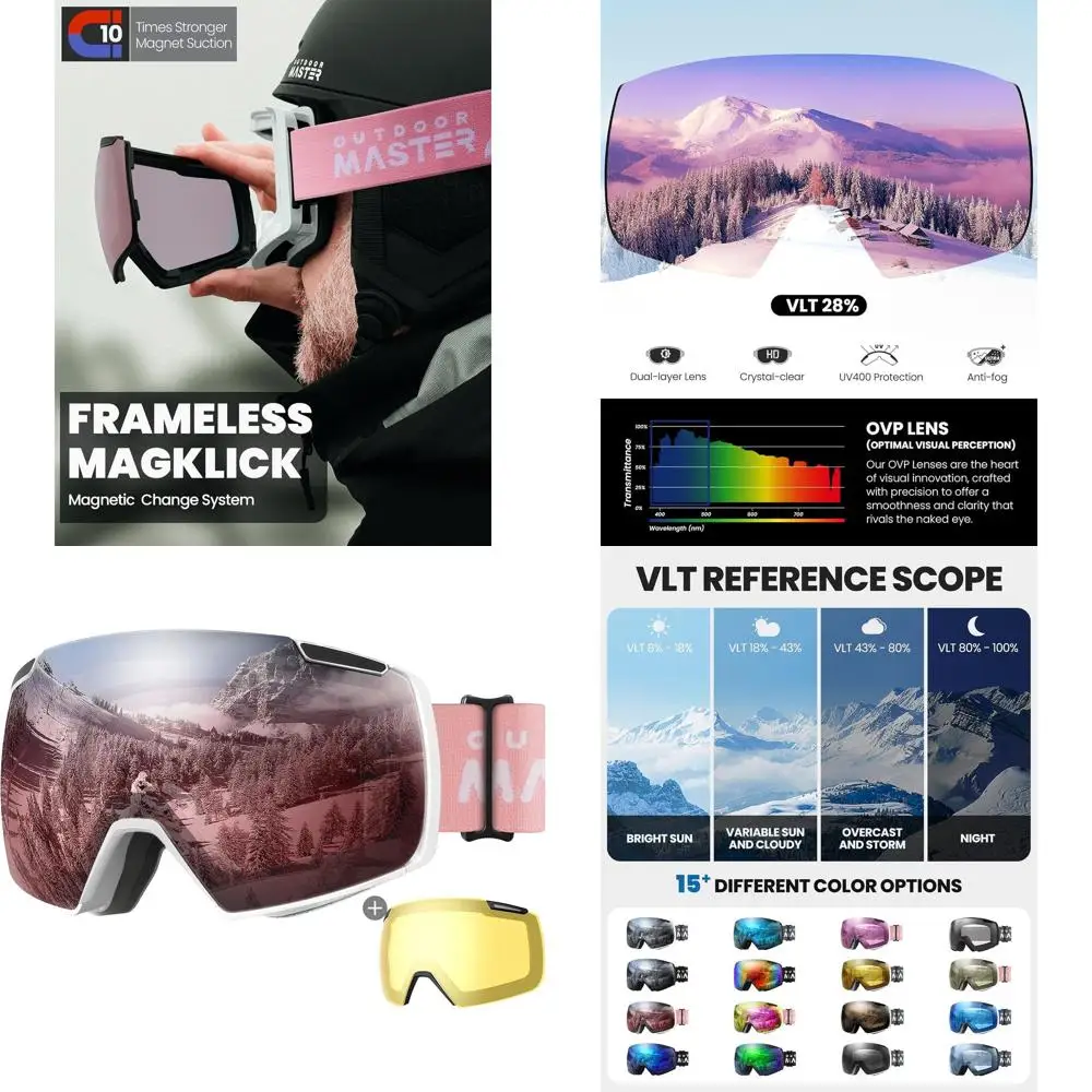 

Heron Ski Goggles with 2 Magnetic HD Toric Lenses, Over-the-Glasses Compatible