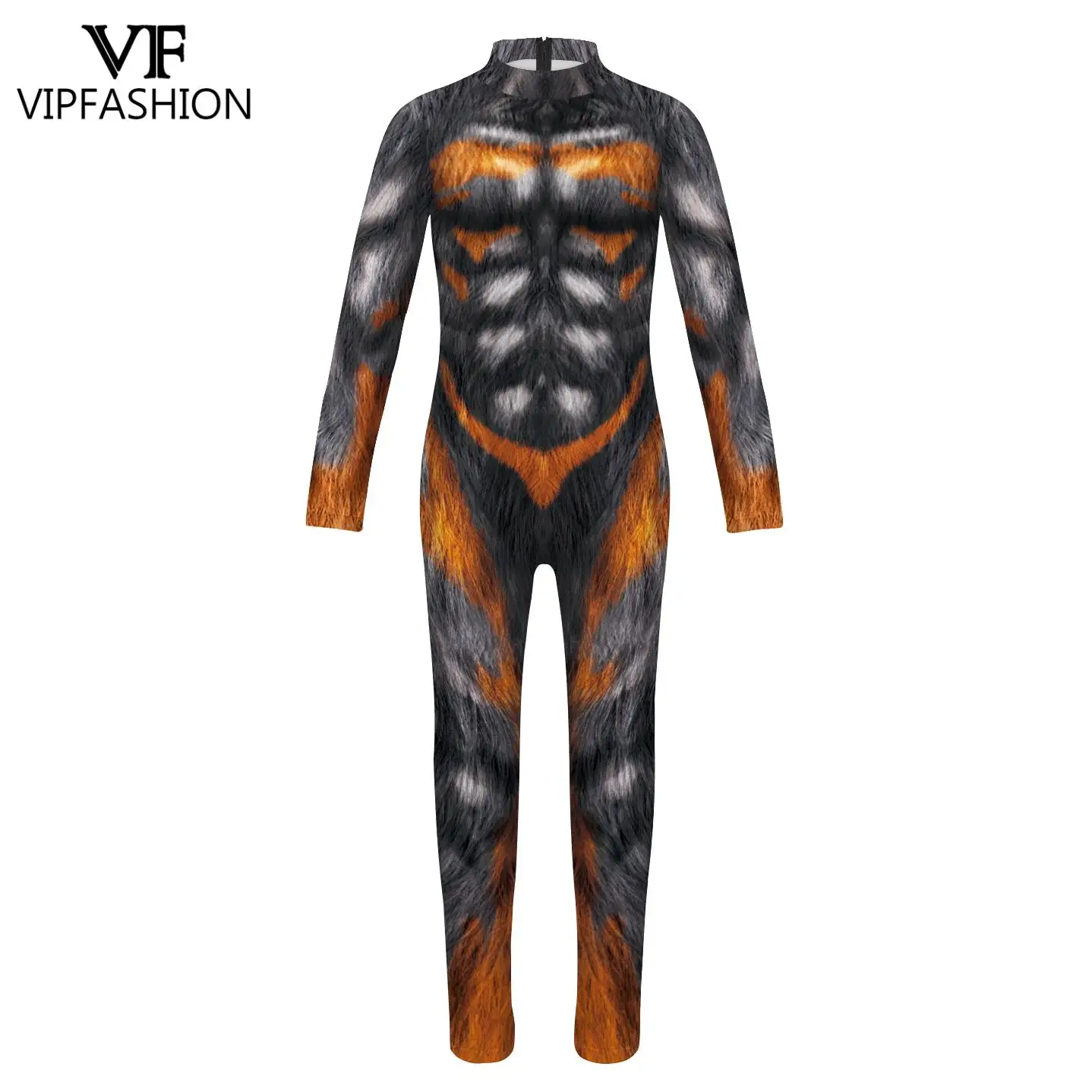 VIP FASHION Child Husky Wolf Costume Halloween Animal Cosplay Jumpsuits Kids Zentai Bodysuit Carnival Party Rompers Outfits