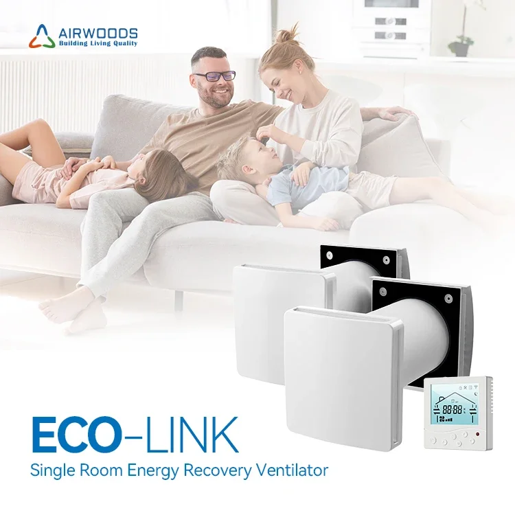 Premium LCD Display Heat Recovery Ventilator with Tuya App Control Energy Star Equivalent ERV System Study Bathroom Hotel Room