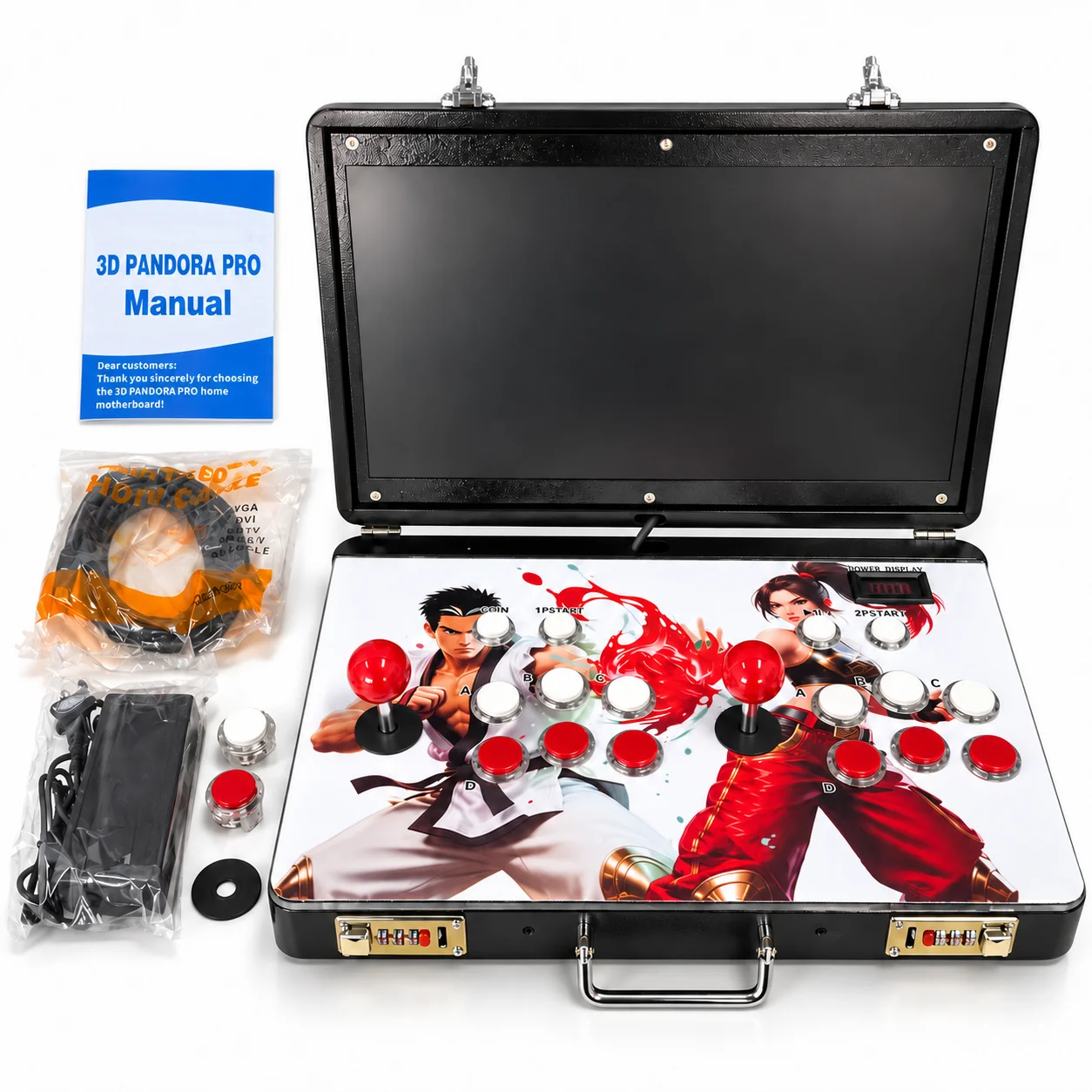 19 Inch 2 Player Pandora Box Arcade Game Machine Folding Portable Console with Dual Joysticks HDMI VGA USB