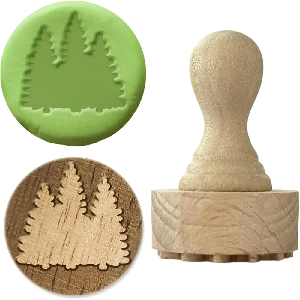 

Wood Stamps with Handle 1.7x1.1 Inch Forest Pattern Wooden Clay Stamp Wooden Handle Pottery Tools Stamps Round