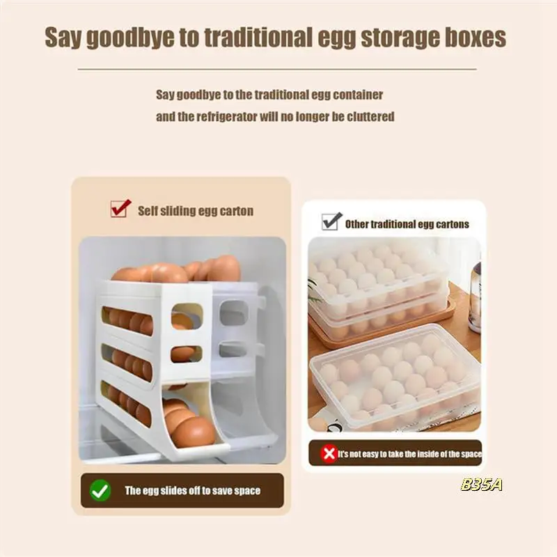 

4 Tiers Egg Holder For Fridge,Egg Holder For Refrigerator, Eggs Dispenser Auto Rolling Egg Tray Storage 30 Egg