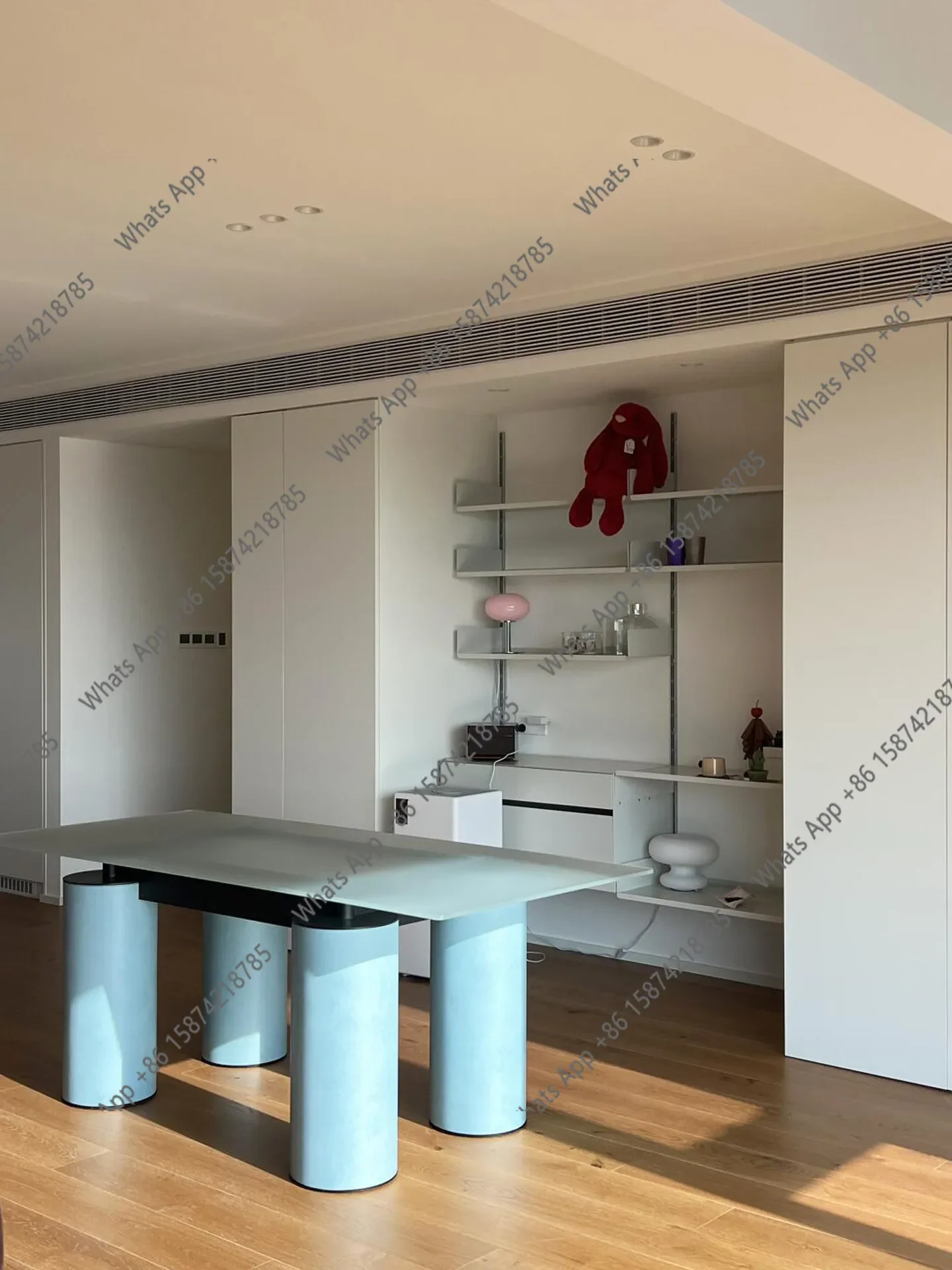 N64 Small apartment glass dining table household minimalist island desk designer office desk color rectangular table American co