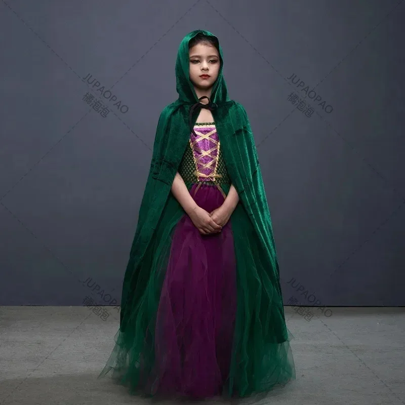 DY20Disguise الفتيات Hocus Pocus Salem الساحرة الأخوات زي الاطفال هالوين فستان بتصميم حالم توتو فستان مع الرأس للحزب تأثيري O CH