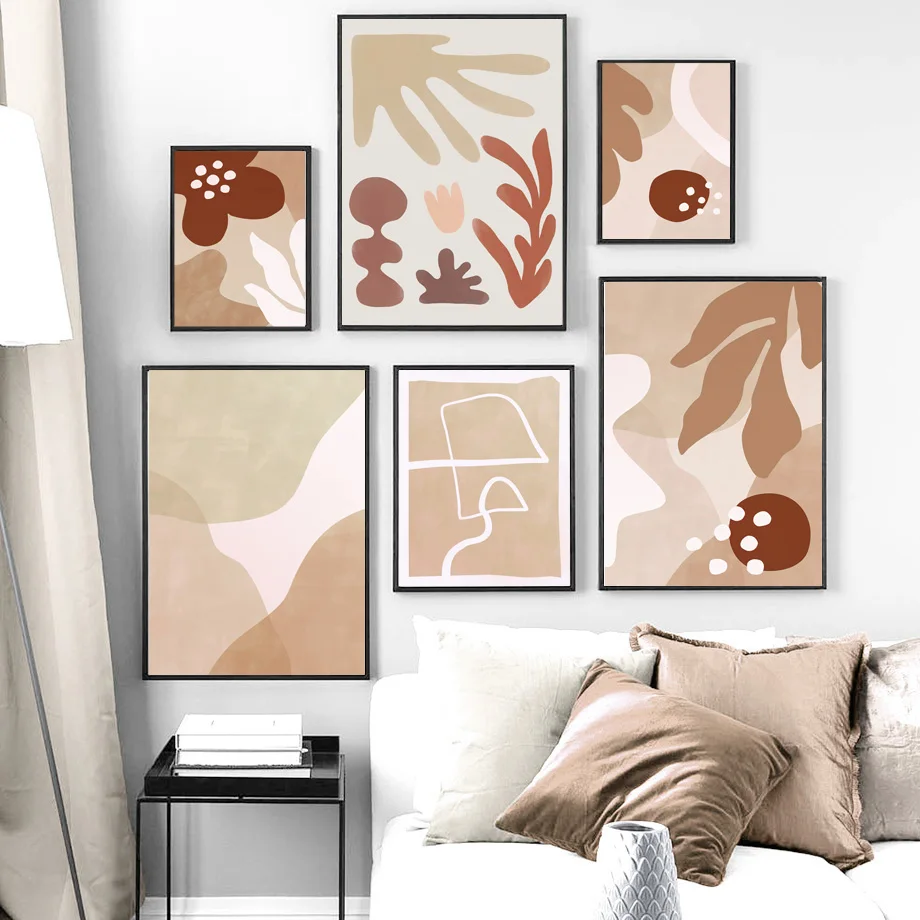 Wall Art Print Canvas Poster Boho Abstract Line Art Face Print Neutral Earth Tone Geometric  Living Room Bedroom Home Decor