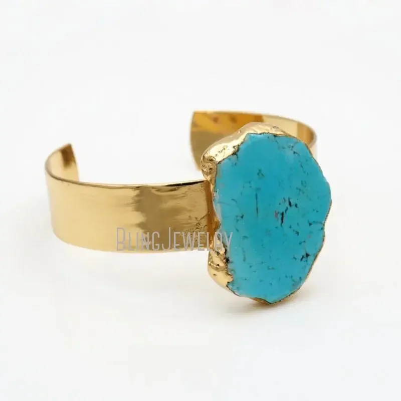 10pcs Stainless Steel K Gold Color Wide Band Bangle Bracelet Women Accessaries Turquoise Cuff  Stacking  Boho Waterproof Jewelry