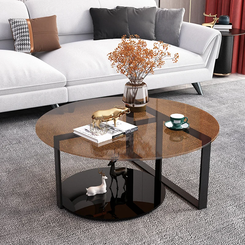 Tea table simple tempered glass round modern Nordic style small family table creative living room light luxury tea table