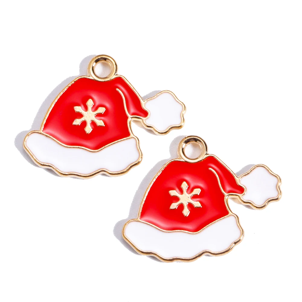 10 stücke Emaille Weihnachten Charms Weihnachten Elch Geschenk Schneemann Santa Claus Anhänger für DIY Halskette Ohrring Schmuck machen Accessoires – Detail 9