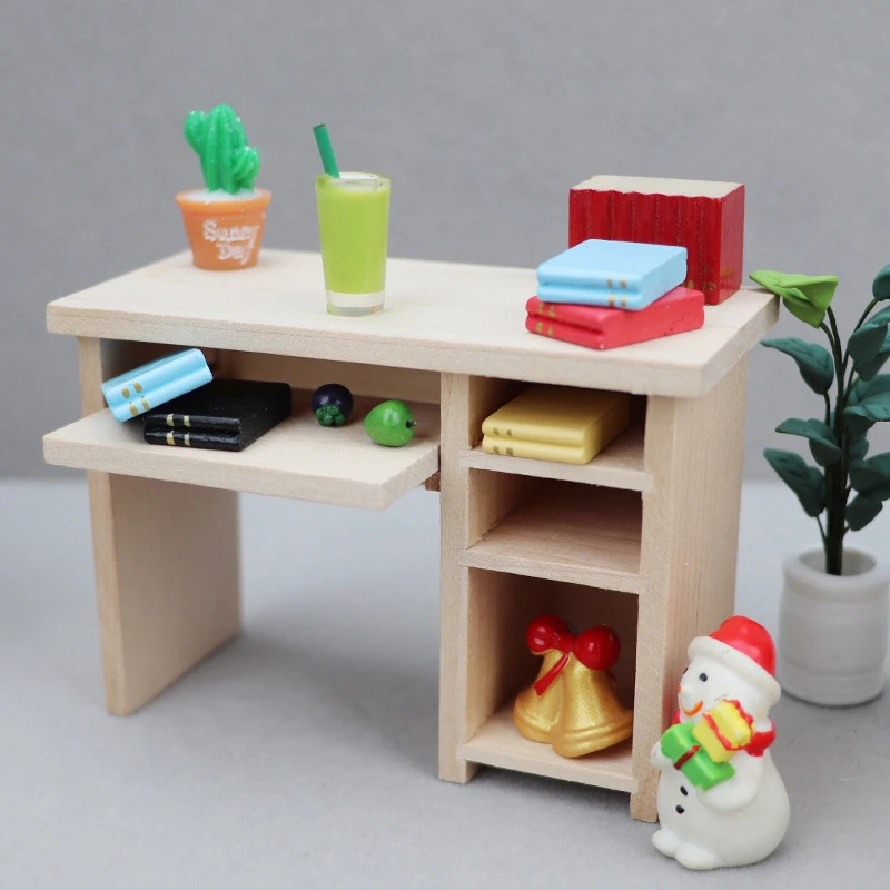 Set di giocattoli per mobili in legno in miniatura per casa delle bambole in scala 1:12 per accessori per casa delle bambole Mini modello di sedia da scrivania per computer da pranzo