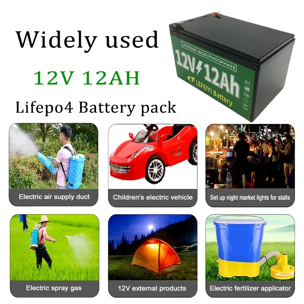 

12V 12AH LiFePo4 Battery Pack 12000mAh Lithium Iron Phosphate Battery Built-in BMS 12.8V for Kid Scooter Boat Motor Light