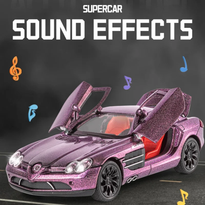1:24 Benz SLR Stirling Moss Alloy Model Car Toy Diecasts Metal Casting Pull Back Sound and Light Car Toys For Children Vehicle