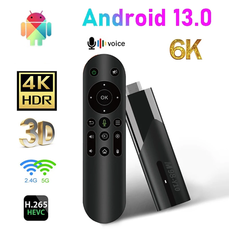 M98 Y10 Smart TV Stick Android 13 Allwinner H618 Voice remote HD 4K 6K 3D 2GB 16GB Dual WiFi 5G Airplay Preinstalled APP TV Box