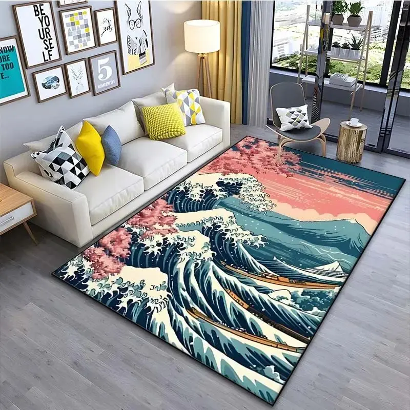 VIKAMA Japanese Japanese Style Ukiyo-e Entrance Hall Carpet Kanagawa Surf Balcony Kitchen Living Room Bedroom Floor Mat view 3