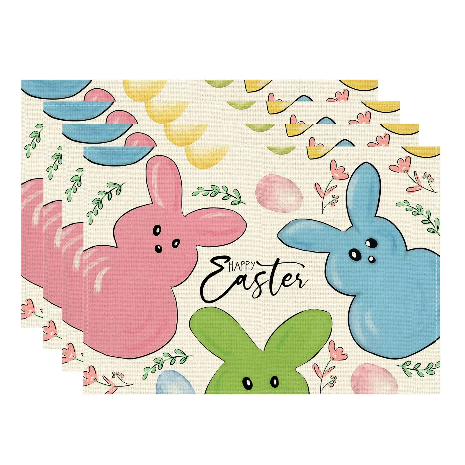 

Happy Easter Colorful Bunny Rabbits Easter Placemats Table Mats for Party Home Kitchen Dining Table Decorations 12x18 Inch