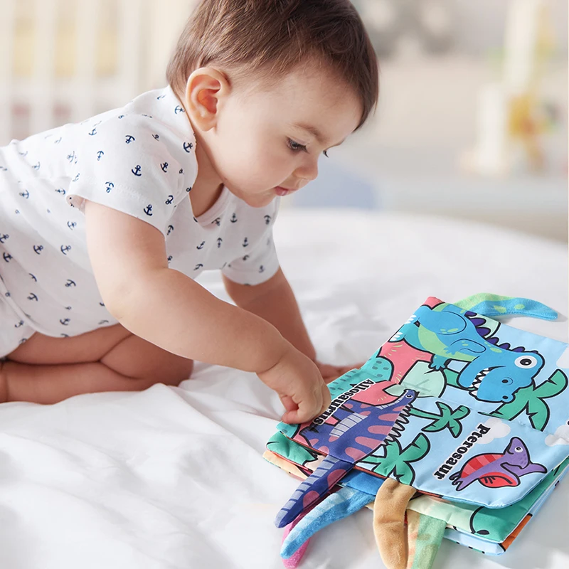 Baby early education cloth book puzzle toy, washable and durable, four page dinosaur series