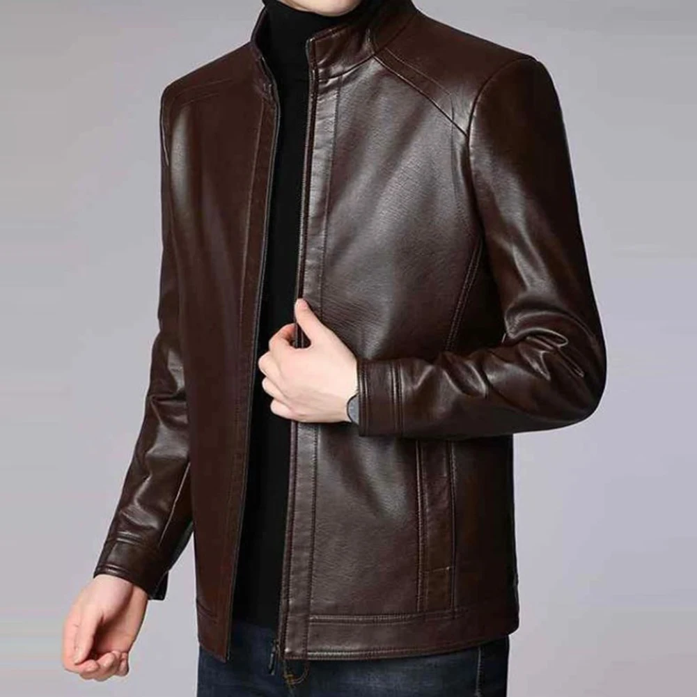 Outerwear Jacket Daily Holiday Stand Collar Streetwear Suit Jacket Blazer Faux Leather Men Plus Velvet Thick Spring