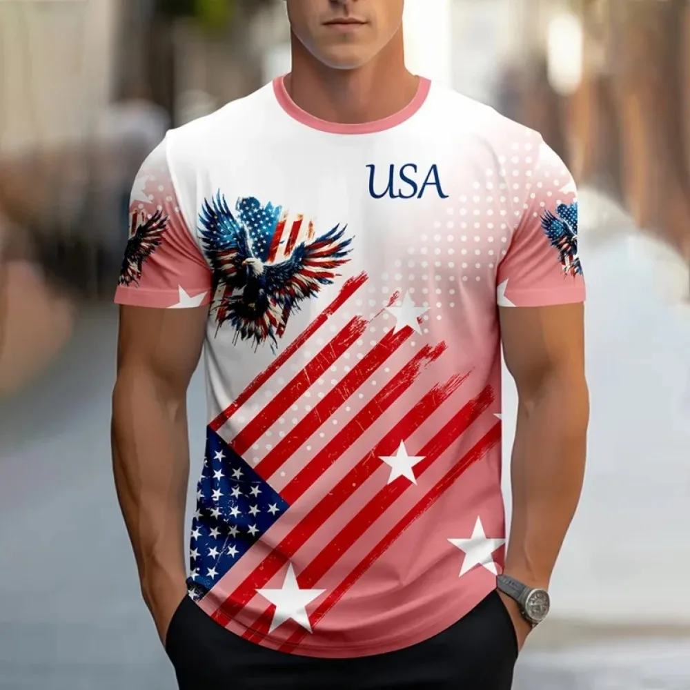 American Flag with Eagle Pattern 3D Print Breatha Quick-dry Men's Plus-sized T-shirt Outdoor Street Casual Parent-Child Clothing