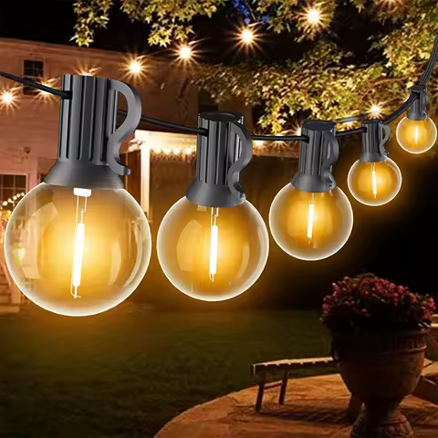 G40 Solar String Lights Outdoor 8Mode Solar Globe String Bulb Patio Hanging Lights Waterproof Garden Pergola Bistro Deck Decor
