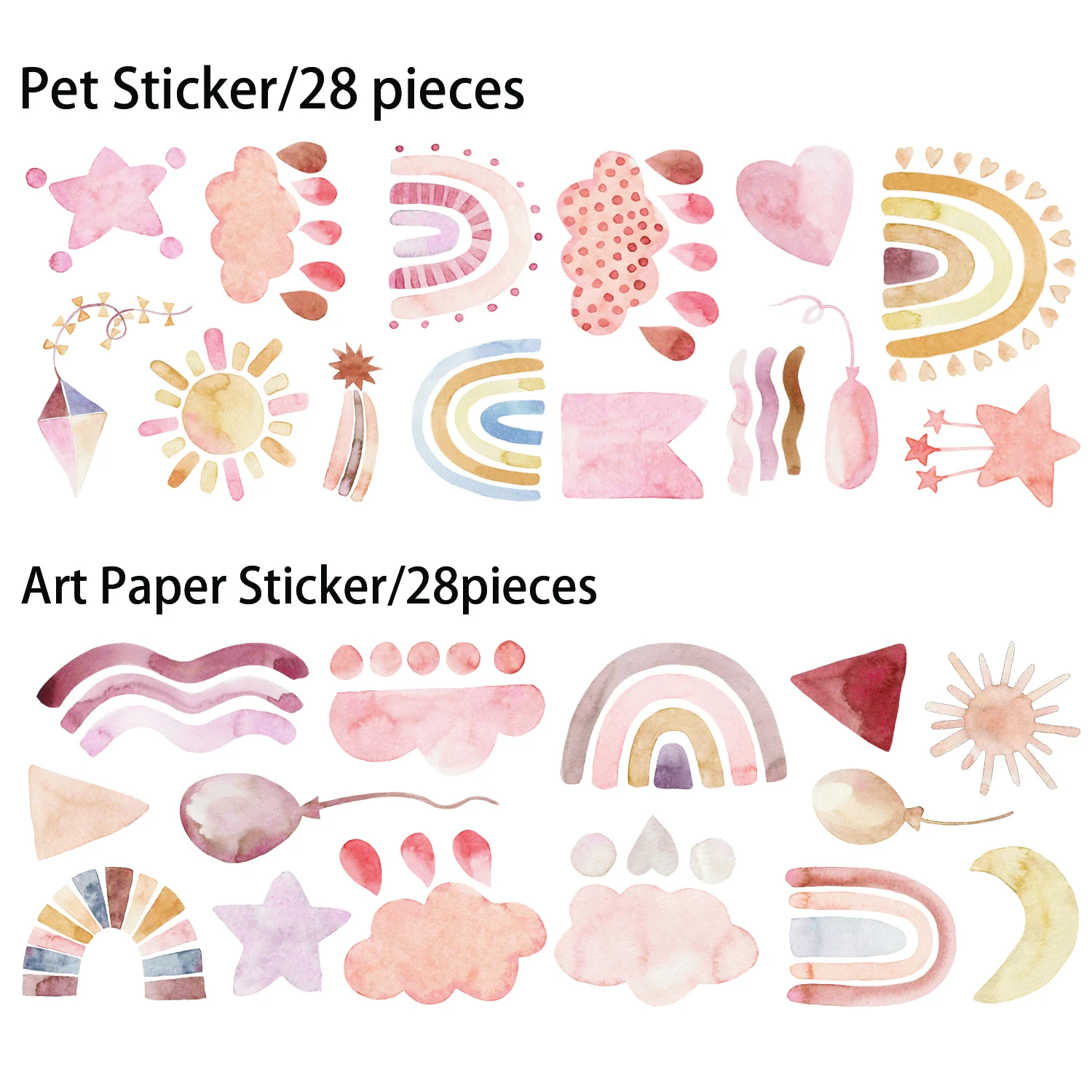 56-58 Stück PET Boho Aquarell Regenbogen Transparente Aufkleber, für Wasserflaschen, Laptops, Helme, Regenbogen-Wandkunst, Scrapbooking. – Detail 6