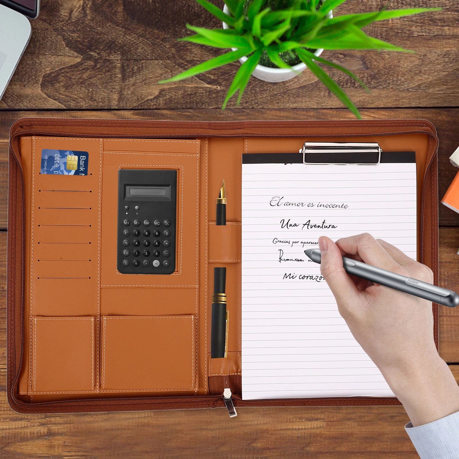 

Information Storage Zipper Bag Office Large Binder Document Business Card Organizer Conference Folder Portfolio Adhesive