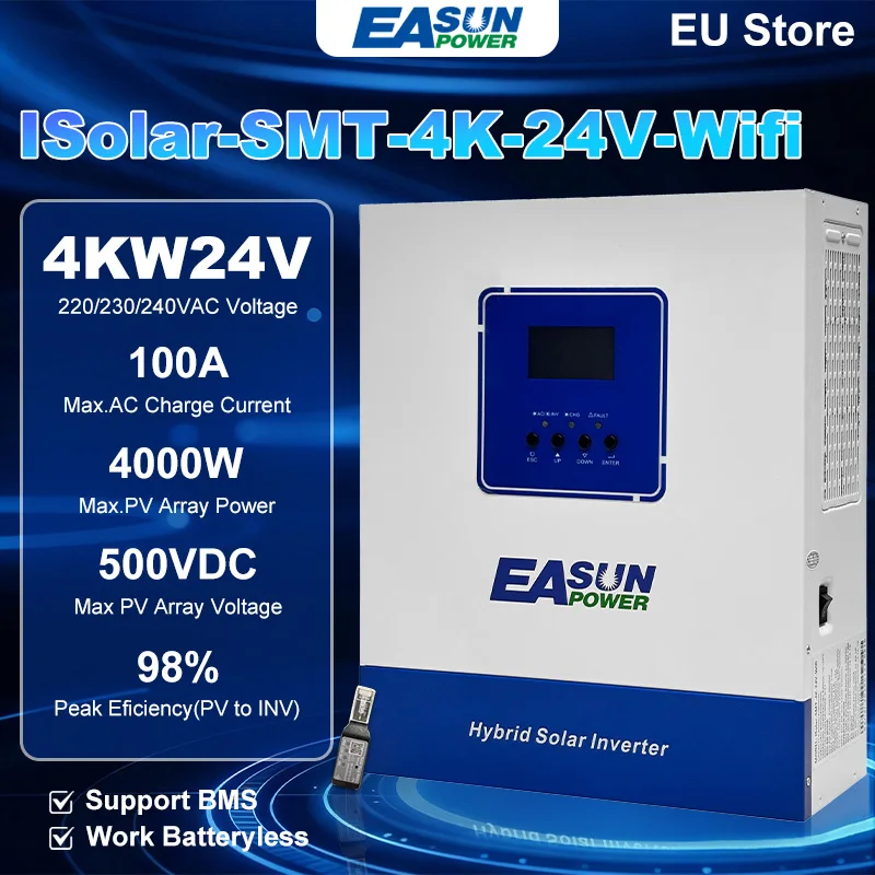 Easun Power Hybride Solar Inverter 12Kva 6.2Kw 4Kw 2Kw Zuivere Sinusgolf Off-Grid Solar Inverter 12V 24V 48V DC naar 230V AC Ingebouwde 500A MPPT Solar Laadregelaar Ondersteunt BMS Wifi