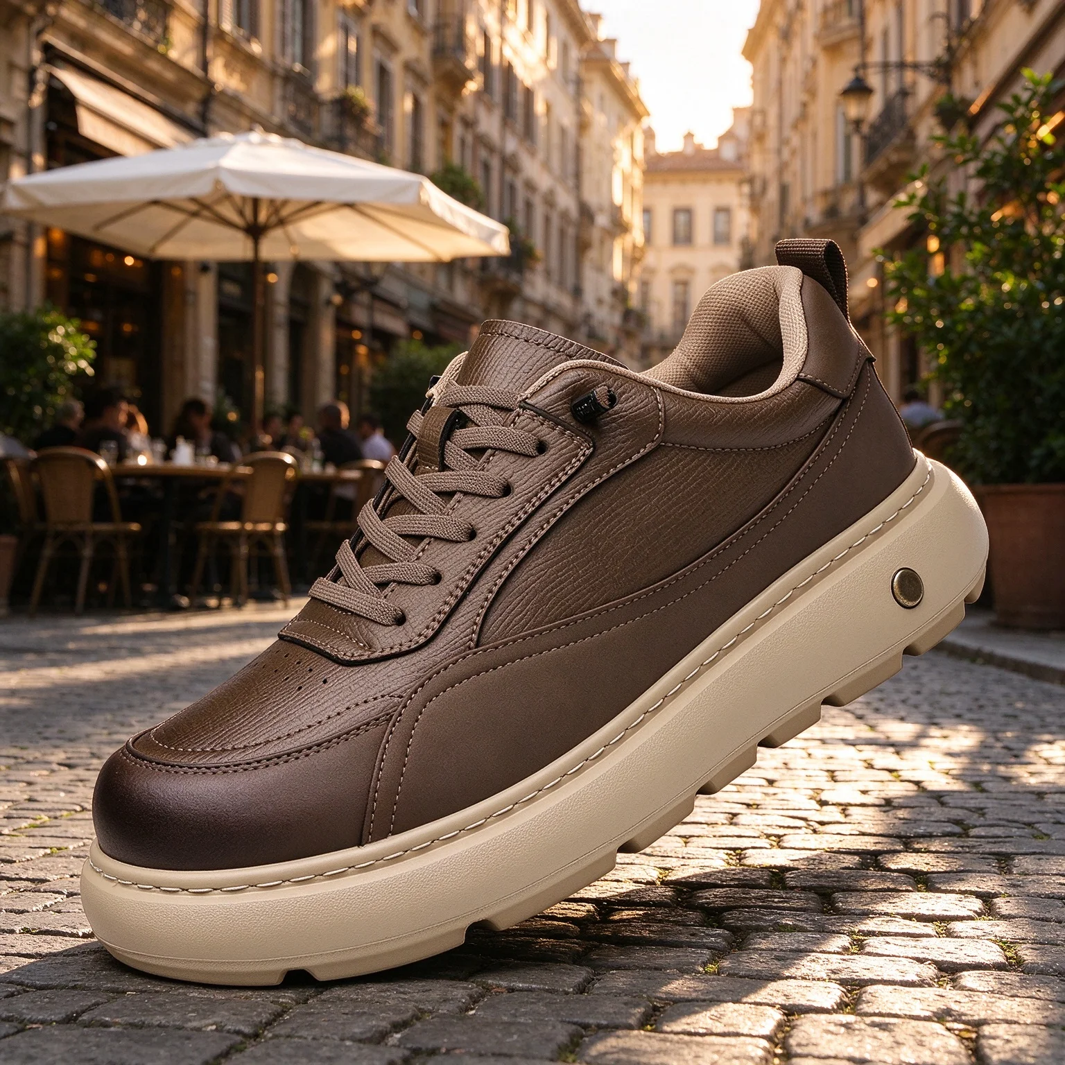 Men Thick Platform Height Increasing Leather Shoes Lightweight Comfort Thick Sole Non Slip Lace Up Outdoor Casual Sneakers Man