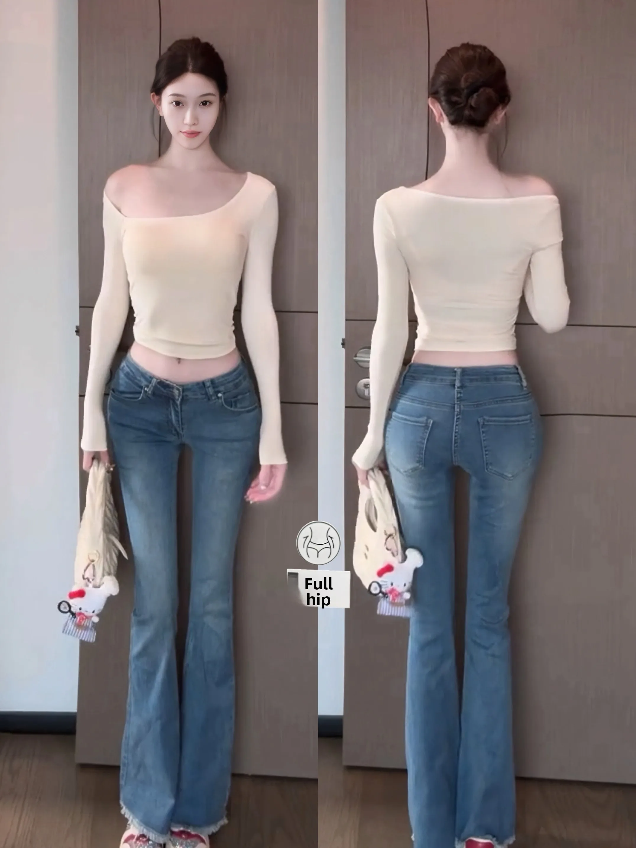 

Джинсы с низкой посадкой и расклешенными штанинами для женщин, сексуальные, с эффектом подтяжки бедер, облегающие, из денима, со средней эластичностью