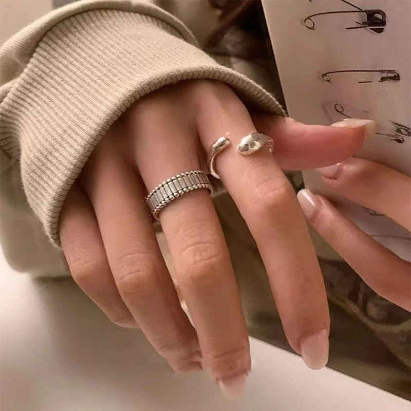 Vintage Silber Farbe Minimalistischen Geometrische Metall Ring Set Punk Unregelmäßigen Finger Ring für Frauen Männer Mode Schmuck Party Gift2025 – Detail 5