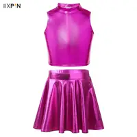 Traje de baile callejero de Jazz Hip Hop metálico para niña, Top corto brillante/falda plisada para espectáculo, fiesta, puesta en escena