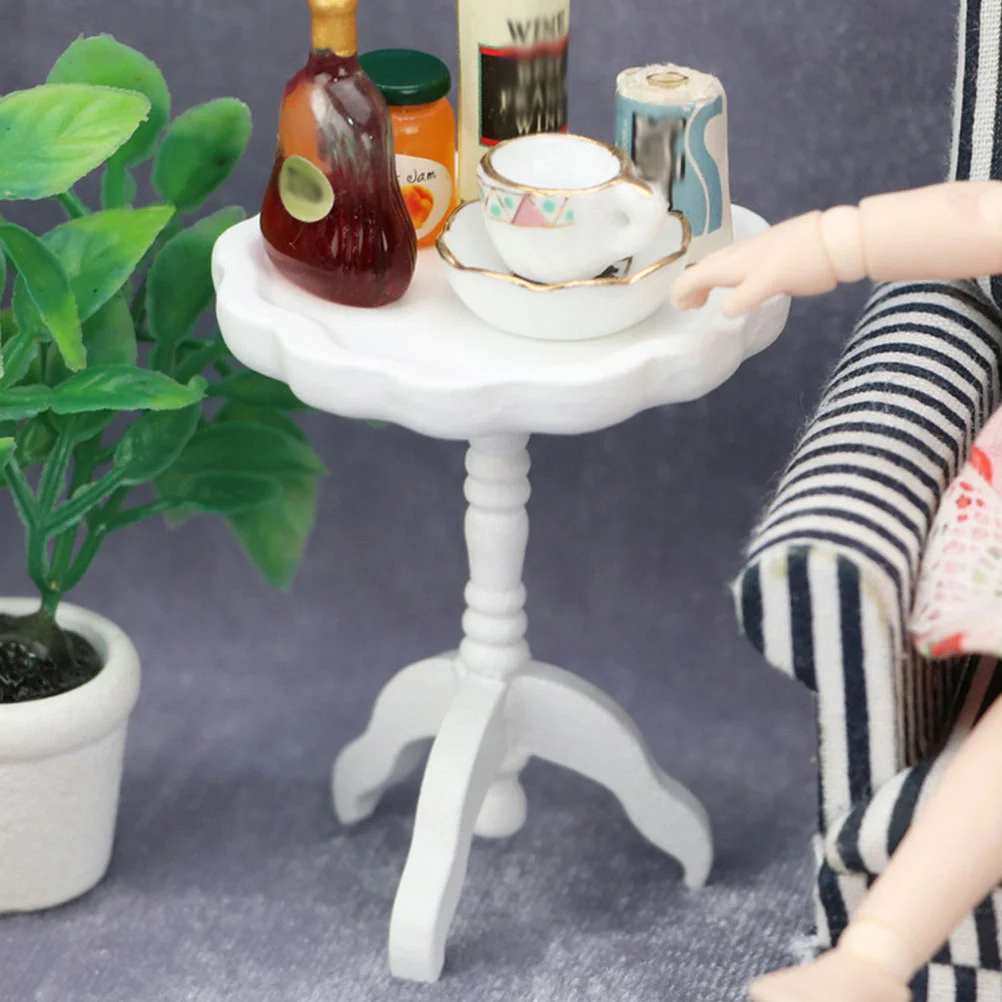 Renda pequena mesa redonda mini móveis de jantar adorno em miniatura modelo vaidade decoração de madeira