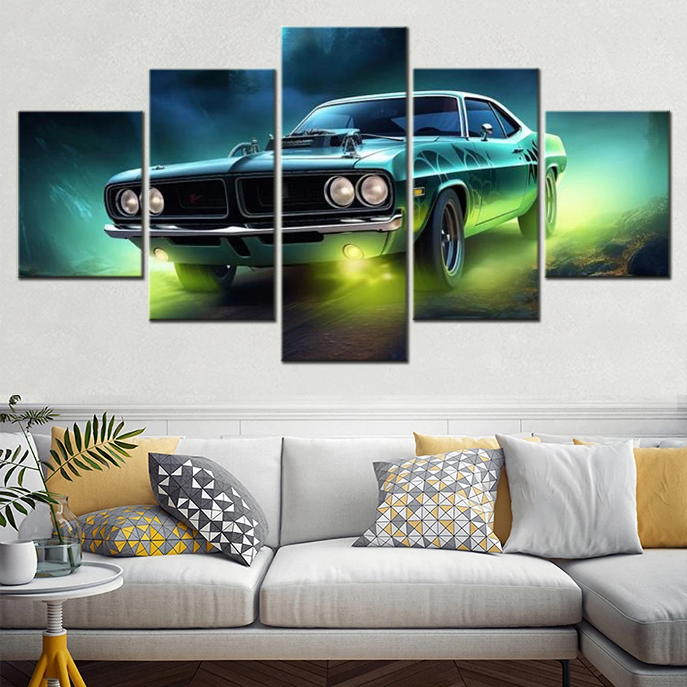 

5 Pieces Wall Arts Poster Painting Auto Drawing Landscape Home Decor Picture Print Car Wallpaper Interior Artwork Living Room