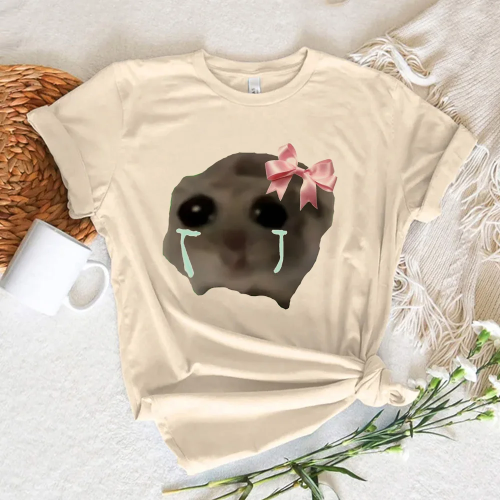 Sad Hamster t shirt women comic t-shirts female streetwear designer Japanese clothing