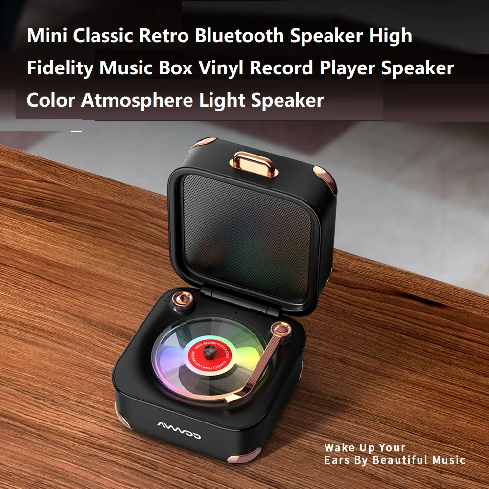 a17 Mini Classic Retro Bluetooth Speaker High Fidelity Music Box Vinyl Record Player Speaker Color Atmosphere Light Speaker