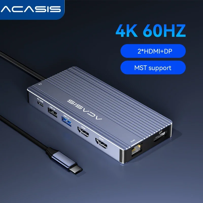 Acasis 14in1 USB C Hub Docking Station 10Gbps USB-C 3.1 to Dual HDMI 4K60Hz, PD100W 1000Mbps Ethernet 2USB-A Ports for Laptop