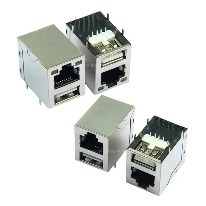 1PCS New Network Connector Module Single USB + RJ45 Socket with / Without LED for Printed Circuit Boards Special