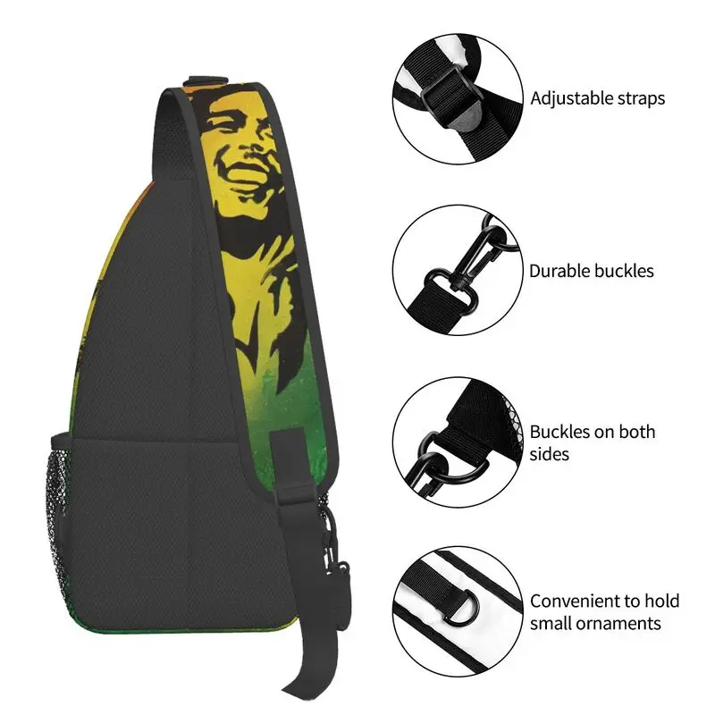 Mochila masculina crossbody sling, bolsa de ombro personalizada para ciclismo, mochila de acampamento, Kingston Reggae Rock Bob Marley