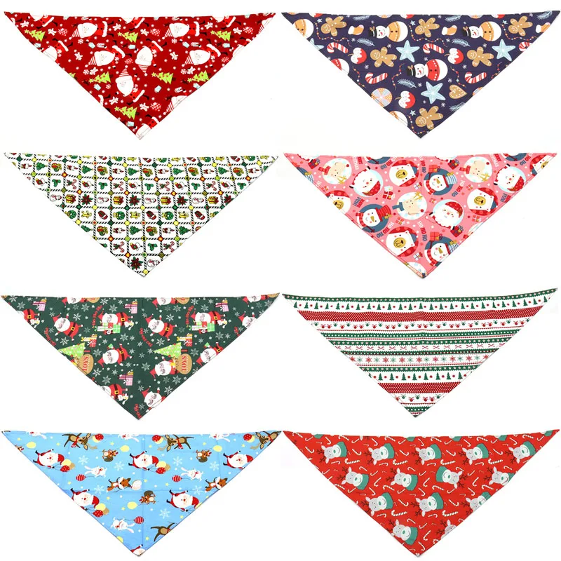 

50 Pcs Dog Bandana Christmas Dogs Pet Grooming Accessories Christmas Tree Santa Claus Design Triangle Scarf Puppy Bibs Towel