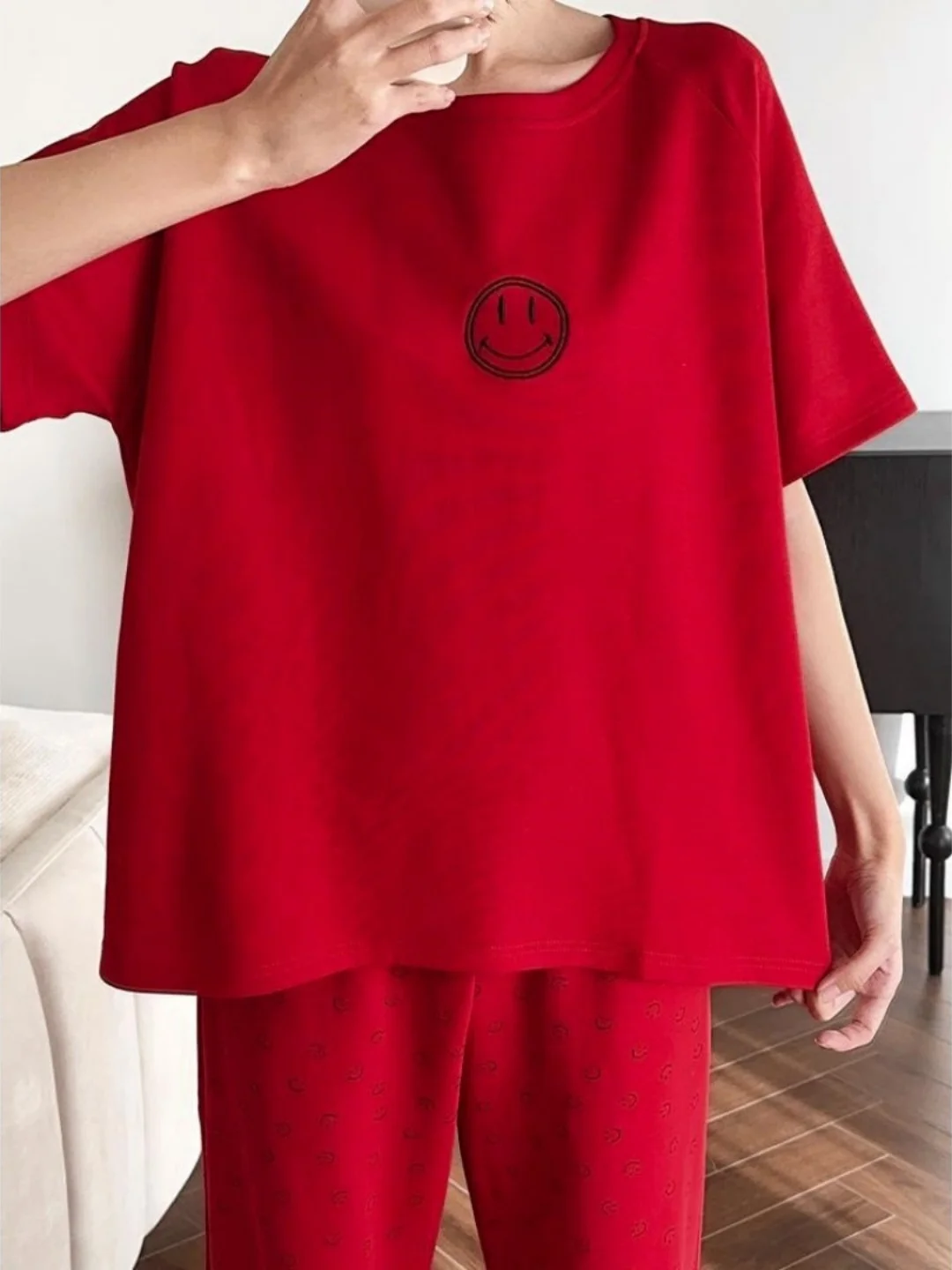 

plus Size Print Short Sleeve Long Pants Home Clothes Set Loose Casual Sleepwear Women Can Wear Outdoors Comfortable Pa...