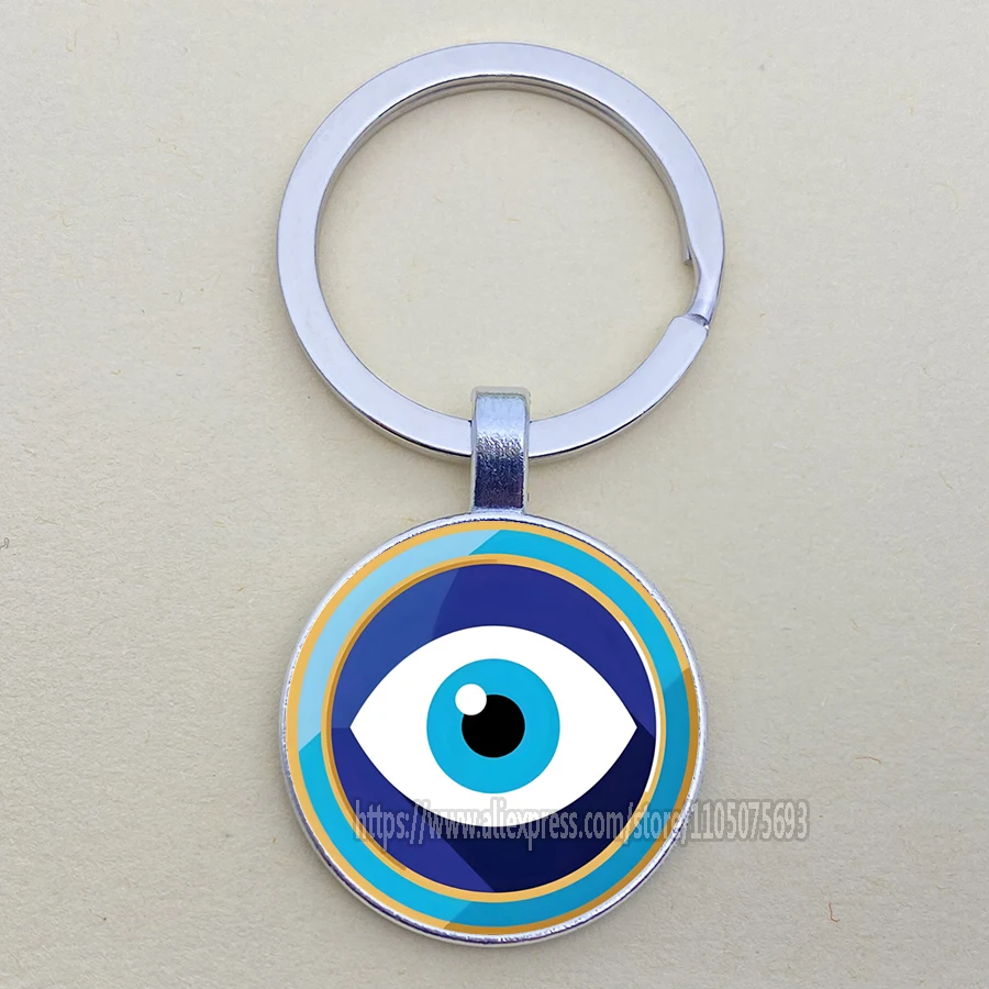 Charms Evil Eye Keychain Blue Eyeball Monster Glass Dome Keyring wholesale